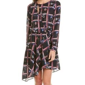Parker Plaid Long Sleeve Mini Dress High Low Hem  Size M